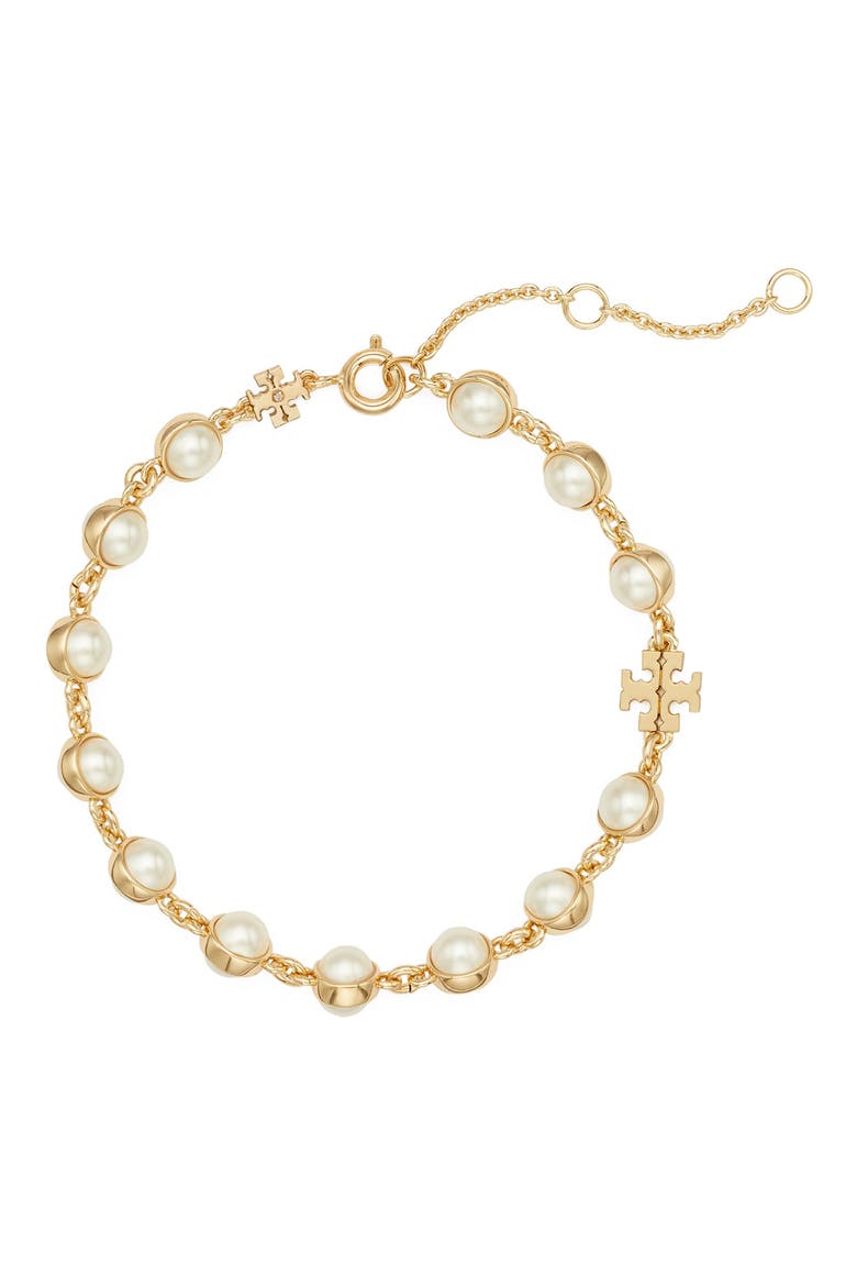 Moondance Faux Pearl Bracelet, Main, color, LIGHT BRASS / IVORY