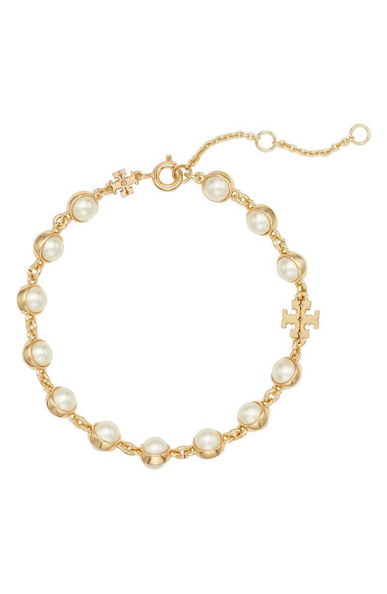 Tory Burch Moondance Faux Pearl Bracelet, Main, color, 