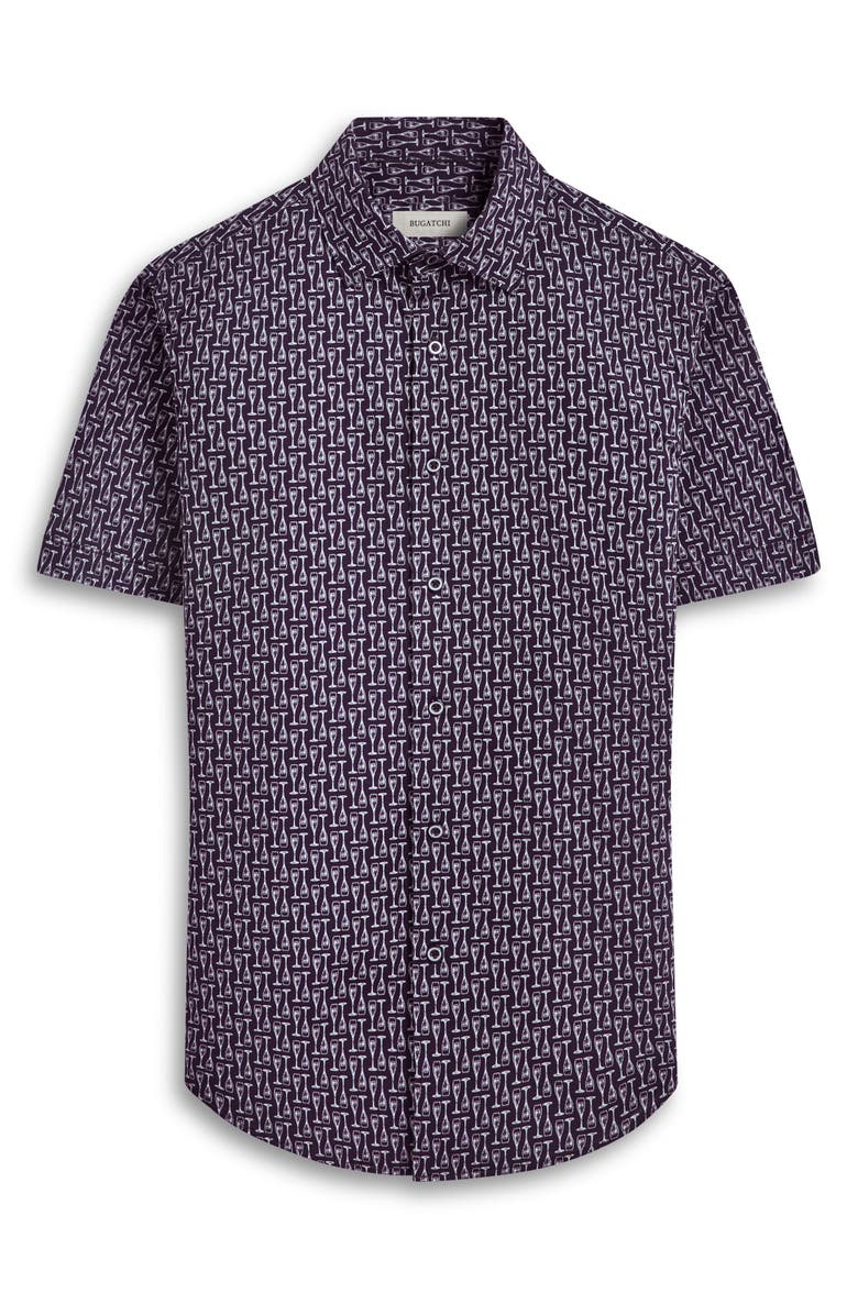 Bugatchi Miles OoohCotton<sup>®</sup> Champagne Flute Print Short Sleeve Button-Up Shirt, Alternate, color, 