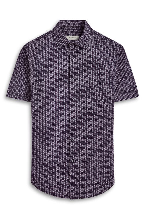 Bugatchi Miles Ooohcotton® Champagne Flute Print Short Sleeve Button-up Shirt In Black