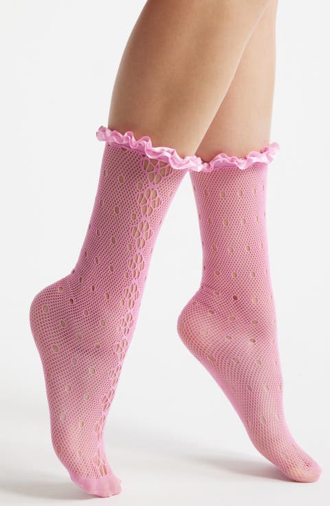 Mimi Satin Ruffle Lace Crew Socks