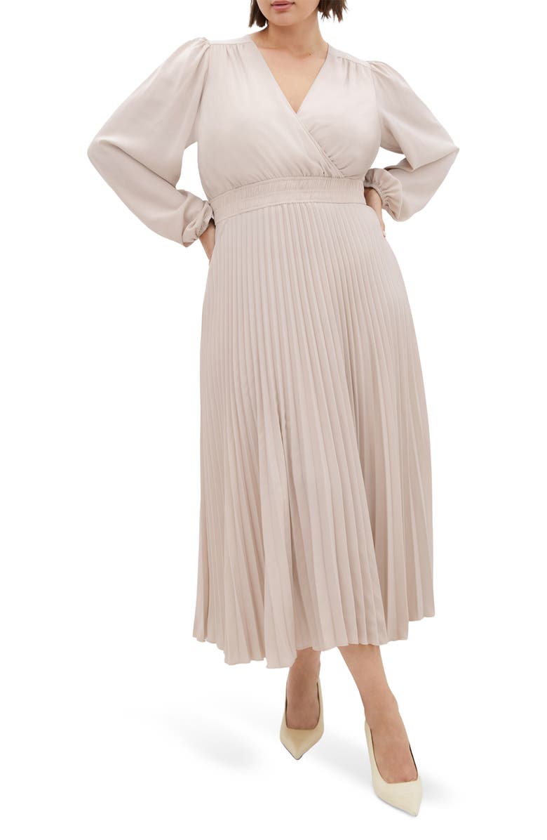 City Chic Fate Long Sleeve Pleated Maxi Dress, Main, color,