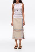 Bimba y Lola Linen Straight Striped Midi Wrap Skirt