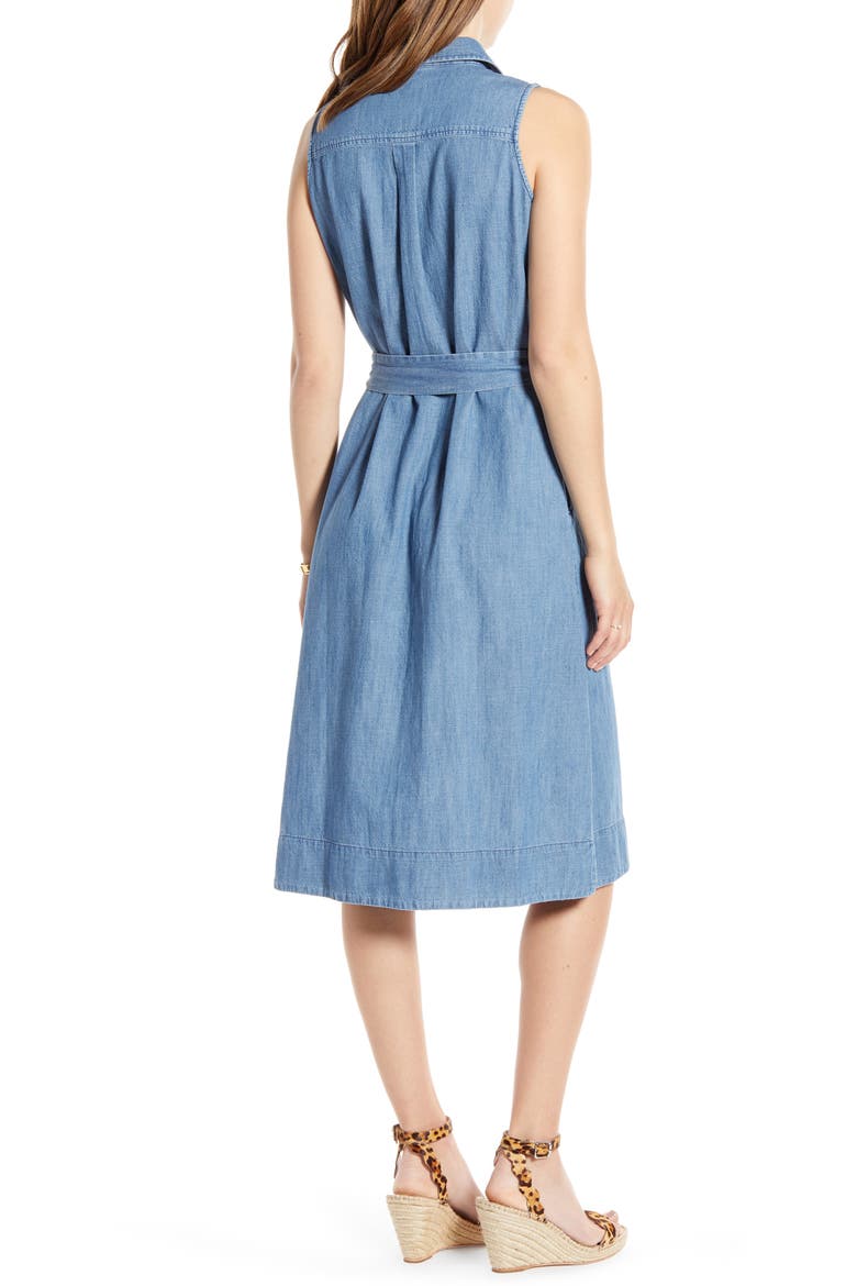 Sleeveless Cotton Chambray Shirtdress, Alternate, color, CHAMBRAY