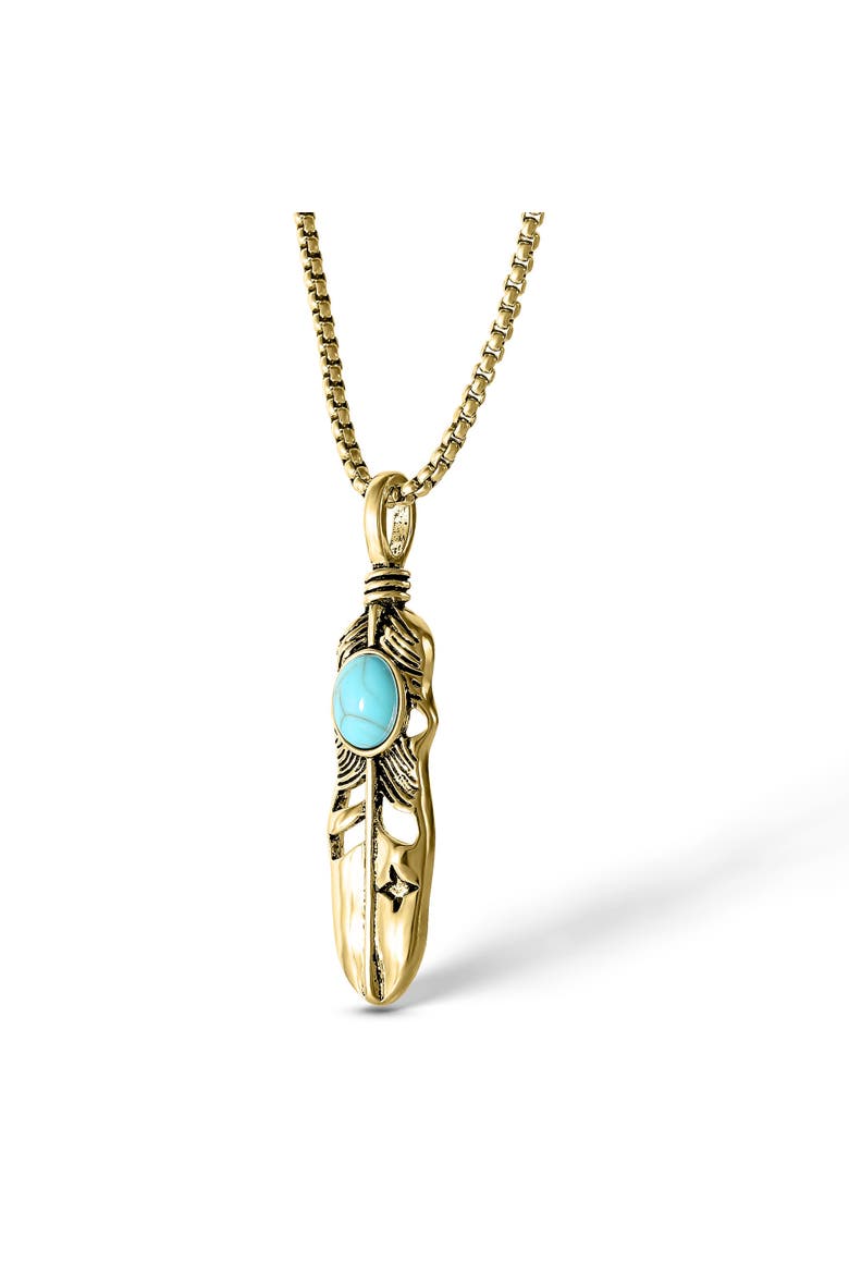 Women's Feather Necklace with Turquoise Stone in Gold, Alternate, color, Gold, turquoise