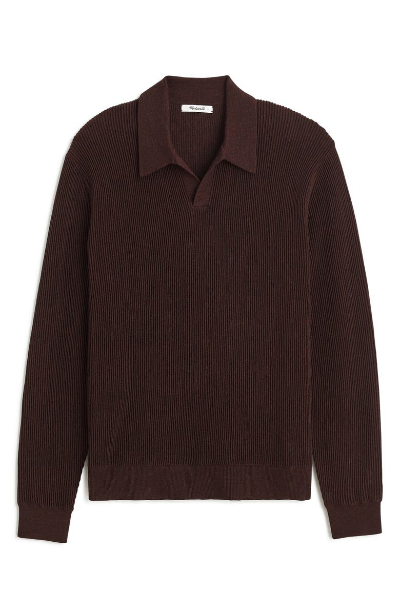 Madewell Johnny Collar Long Sleeve Merino Wool Sweater Polo, Alternate, color, Chocolate