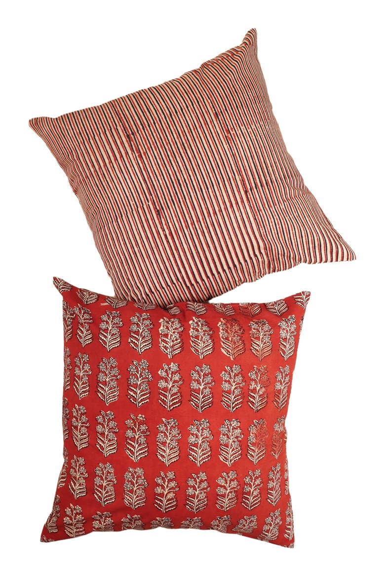 Red Ember Hand Block Print Pillow - Cover, Alternate, color, Brick Red