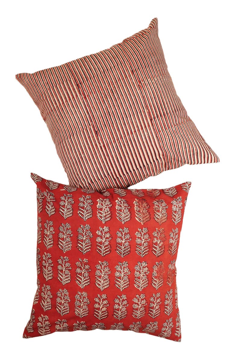 Ninéh Red Ember Hand Block Print Pillow - Cover, Alternate, color, Brick Red