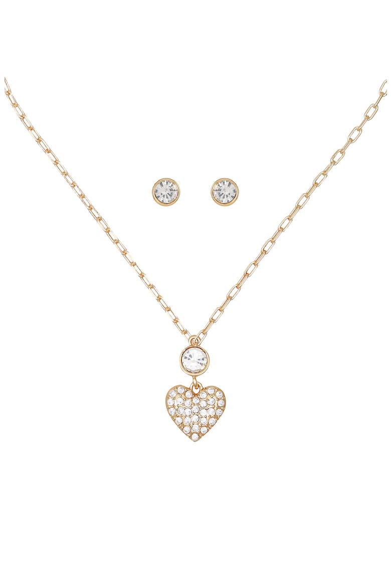 Heart Pendant Necklace & Stud Earrings Set, Alternate, color, GOLD