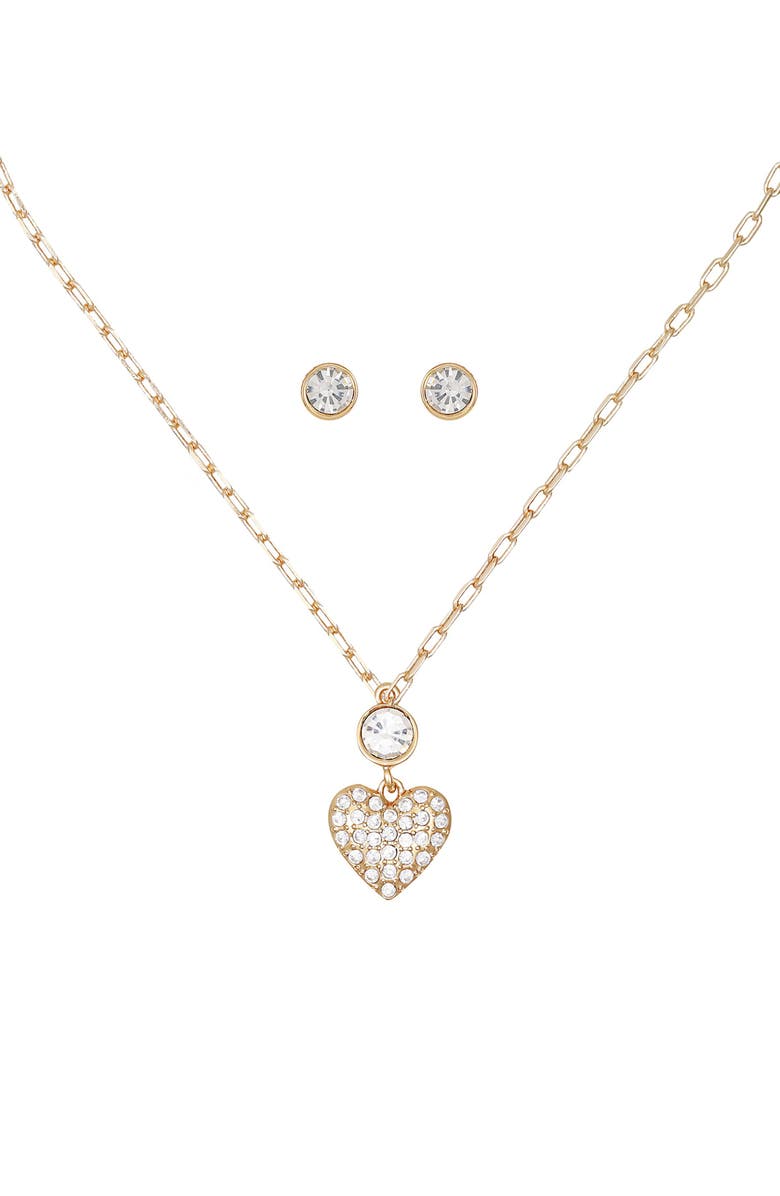 GUESS Heart Pendant Necklace & Stud Earrings Set, Alternate, color, Gold
