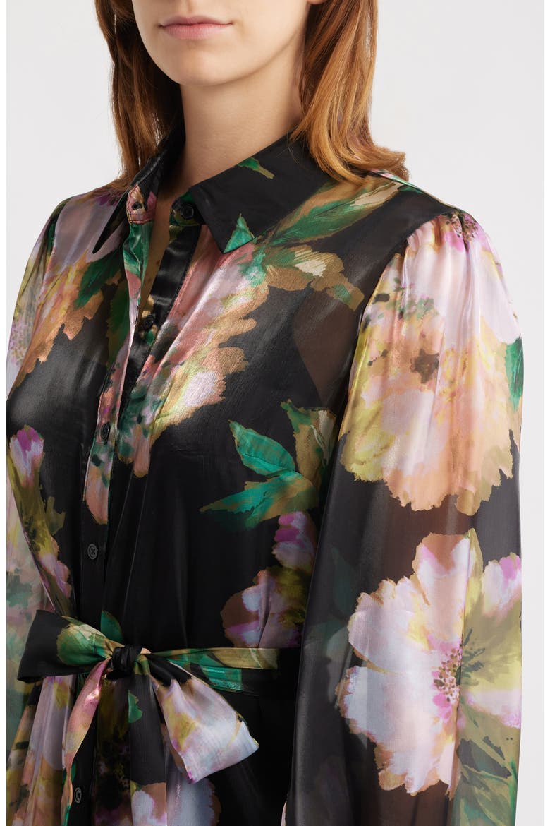 Floral Long Sleeve Shirtdress Gown, Alternate, color, BLACK MULTI