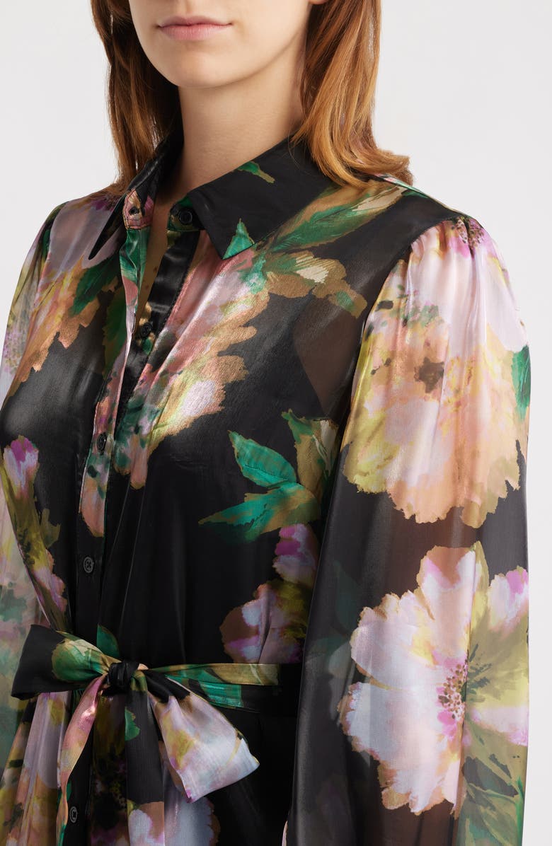 Julia Jordan Floral Long Sleeve Shirtdress Gown, Alternate, color, Black Multi