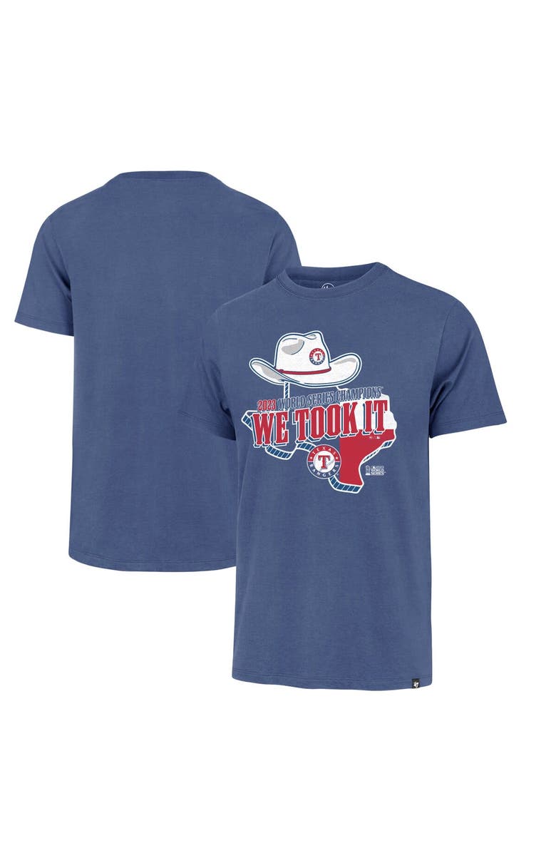'47 Men's '47 Royal Texas Rangers 2023 World Series Champions Local Playoff Franklin T-Shirt, Alternate, color, 
