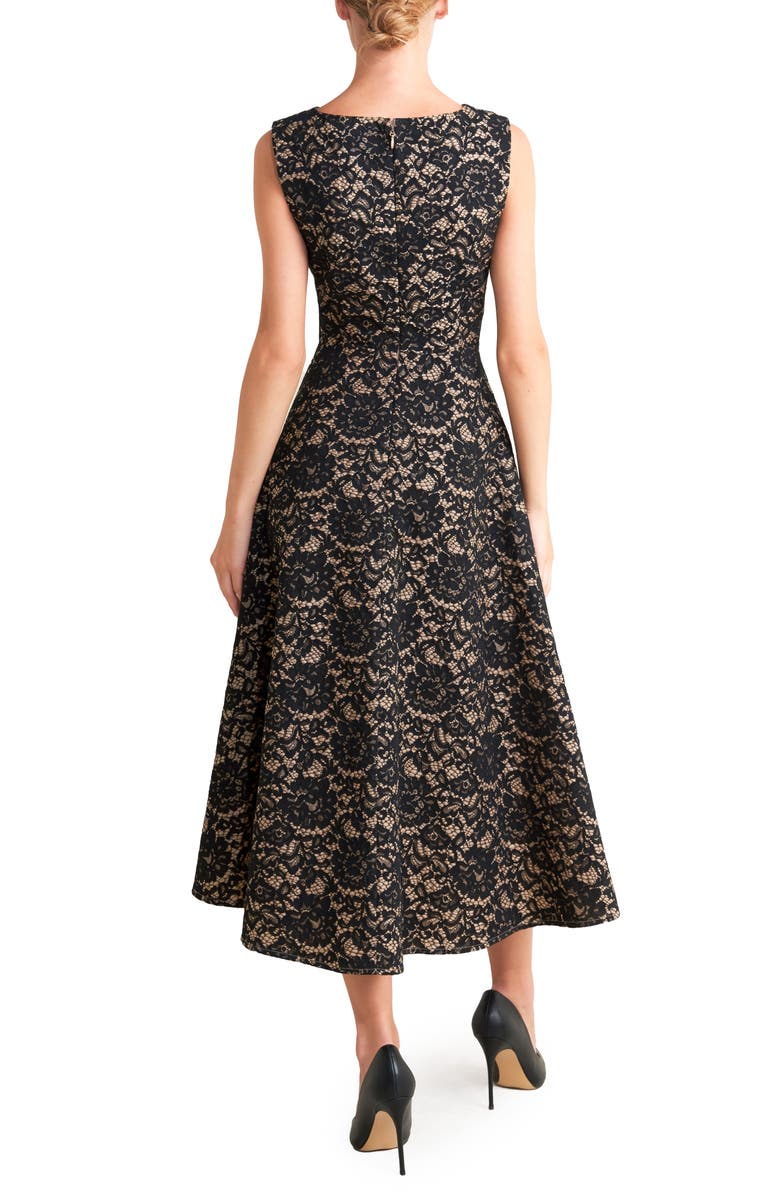 FREEMARKET Sleeveless Cotton Blend Lace Fit & Flare Midi Dress, Alternate, color, Black/ Camel