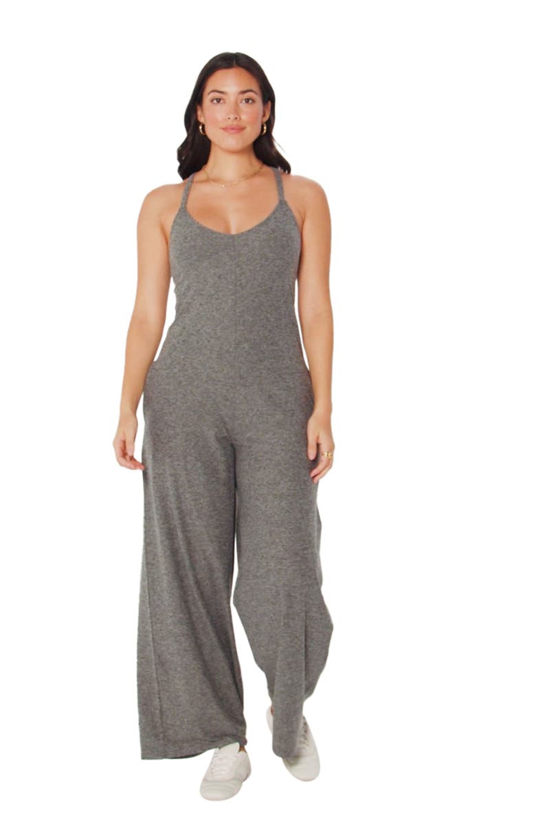 Fabletics Cloud Jersey Wide Leg Jumpsuit, Alternate, color, Charcoal Grey Heather