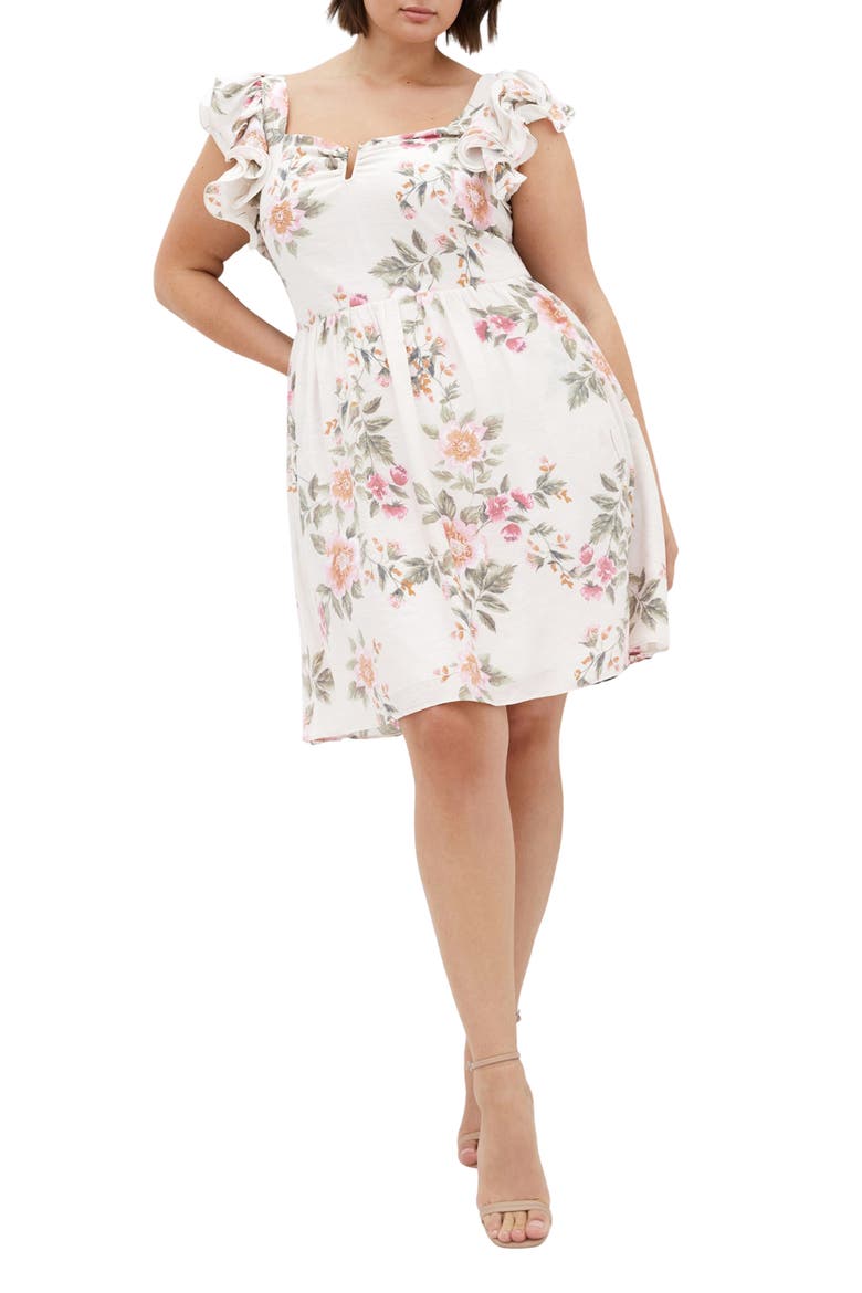 Alma Notched Ruffle Sleeve Minidress, Main, color, ELEGANT FLORAL PRINT