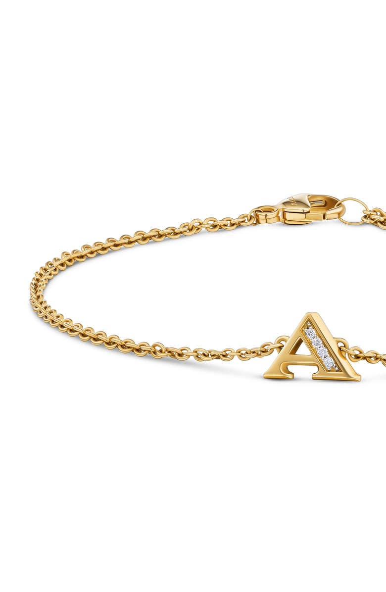 David Yurman Petite Pavé Initial Chain Bracelet in 18K Yellow Gold with Diamonds, Alternate, color, Diamond A