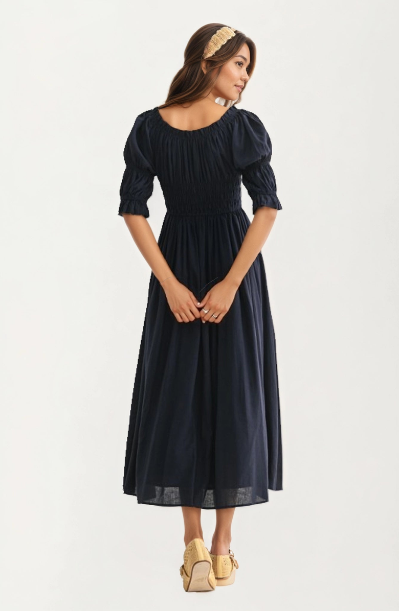 Knit and Lounge Smocked Bodice Puff Sleeve Maxi Dress, Alternate, color, 