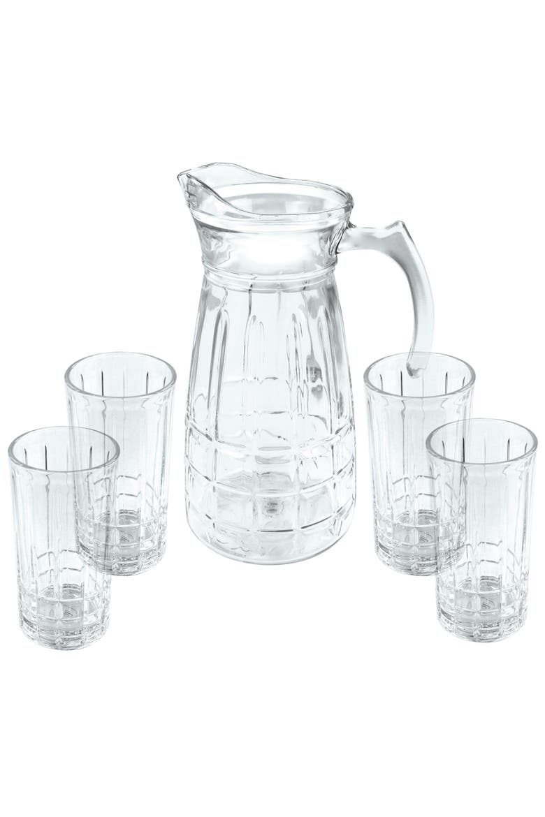 Jewelite Glass Pitcher and Tumbler Set, Main, color, Clear