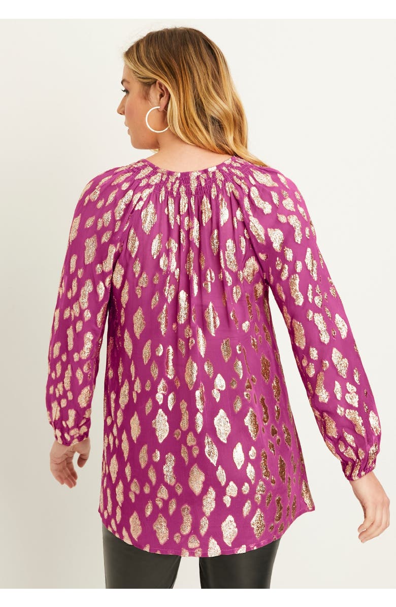 June + Vie Metallic Print Blouse, Alternate, color, Oatmeal