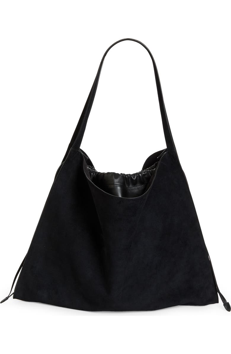 Christian Louboutin Le 54 Suede Drawstring Tote, Alternate, color, B329 Black/ Black/ Gun Metal