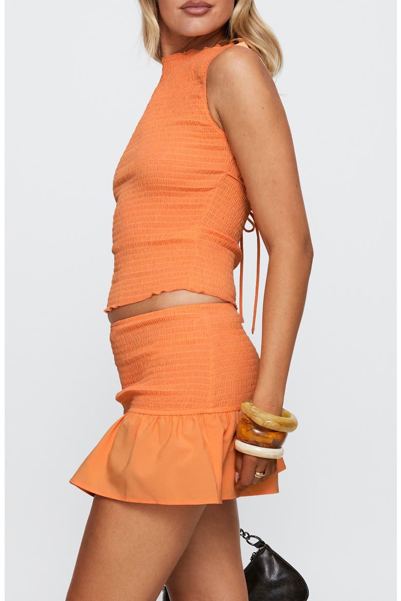 Rosamarie Shirred Ruffle Miniskirt, Alternate, color, ORANGE