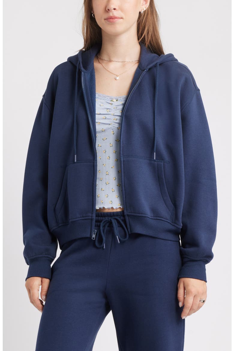 Relaxed Cotton Blend Zip Hoodie, Main, color, NAVY IRIS