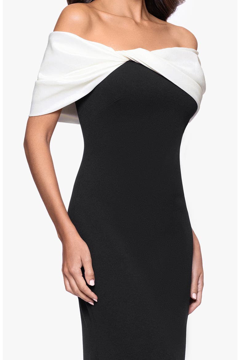 Off the Shoulder Crepe & Taffeta Sheath Gown, Alternate, color, BLACK/ WHITE