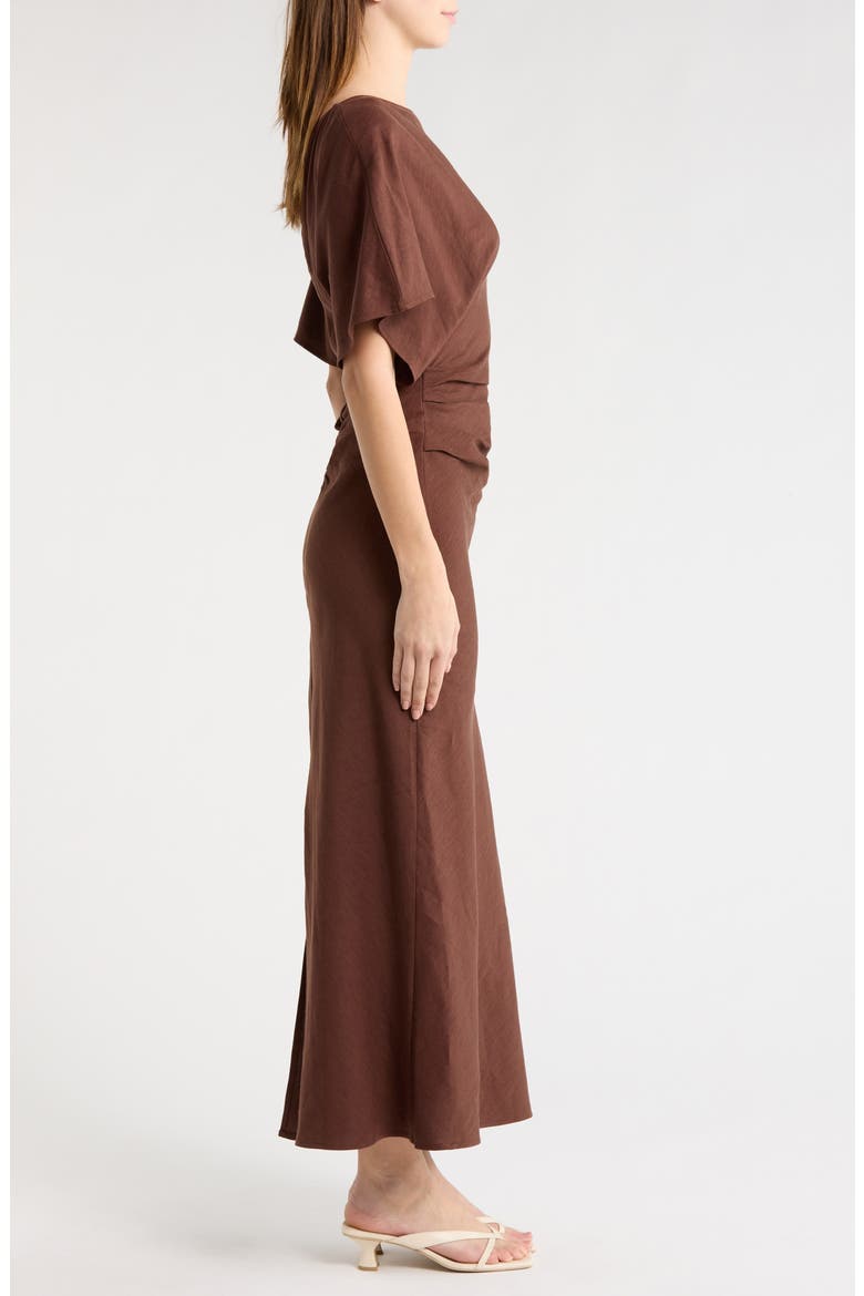 Amelie Ruched Waist Linen Blend Dress, Alternate, color, DARK OAK