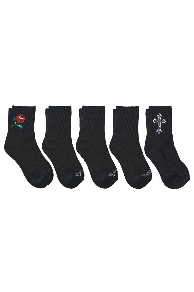 Cross Print Half Cushion Mid Crew Sock 5-Pack, Alternate, color, Black