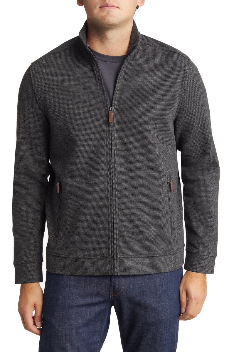 Johnston & Murphy Men's Brushed Bird's Eye Full Zip Jacket, Alternate, color, 