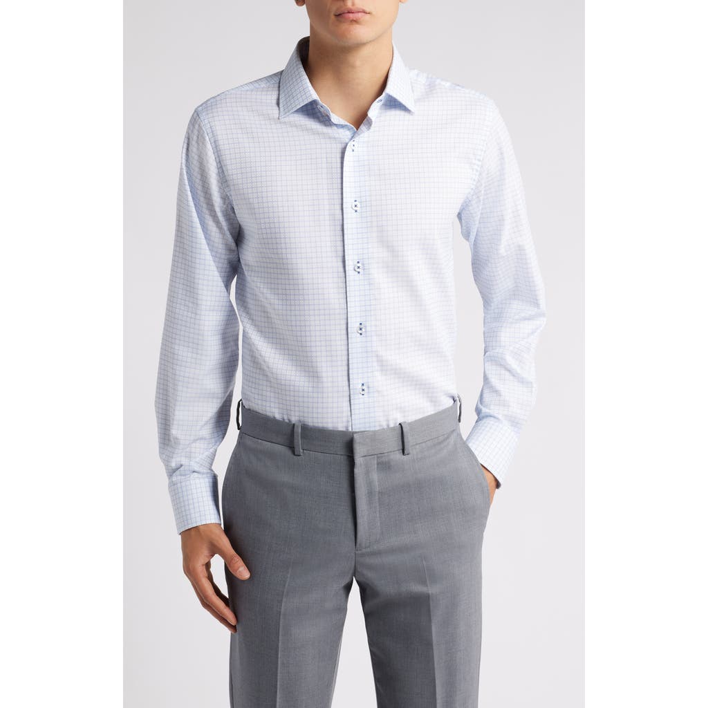 Lorenzo Uomo Trim Fit Textured Windowpane Check Cotton Dress Shirt in Light Blue