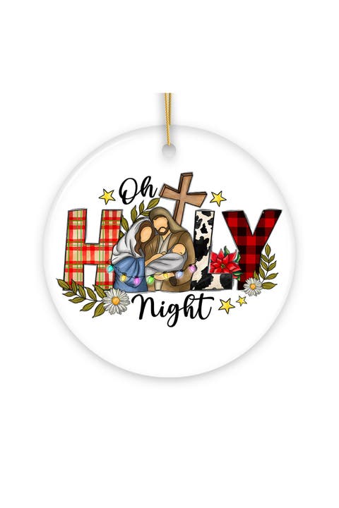 Oh Holy Night Nativity Family Ceramic Ornament