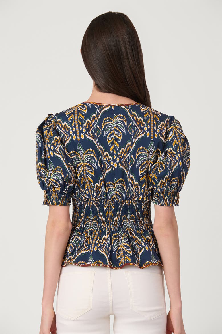 Balinese Palm Print Jocelyn Top, Alternate, color, Navy Multi
