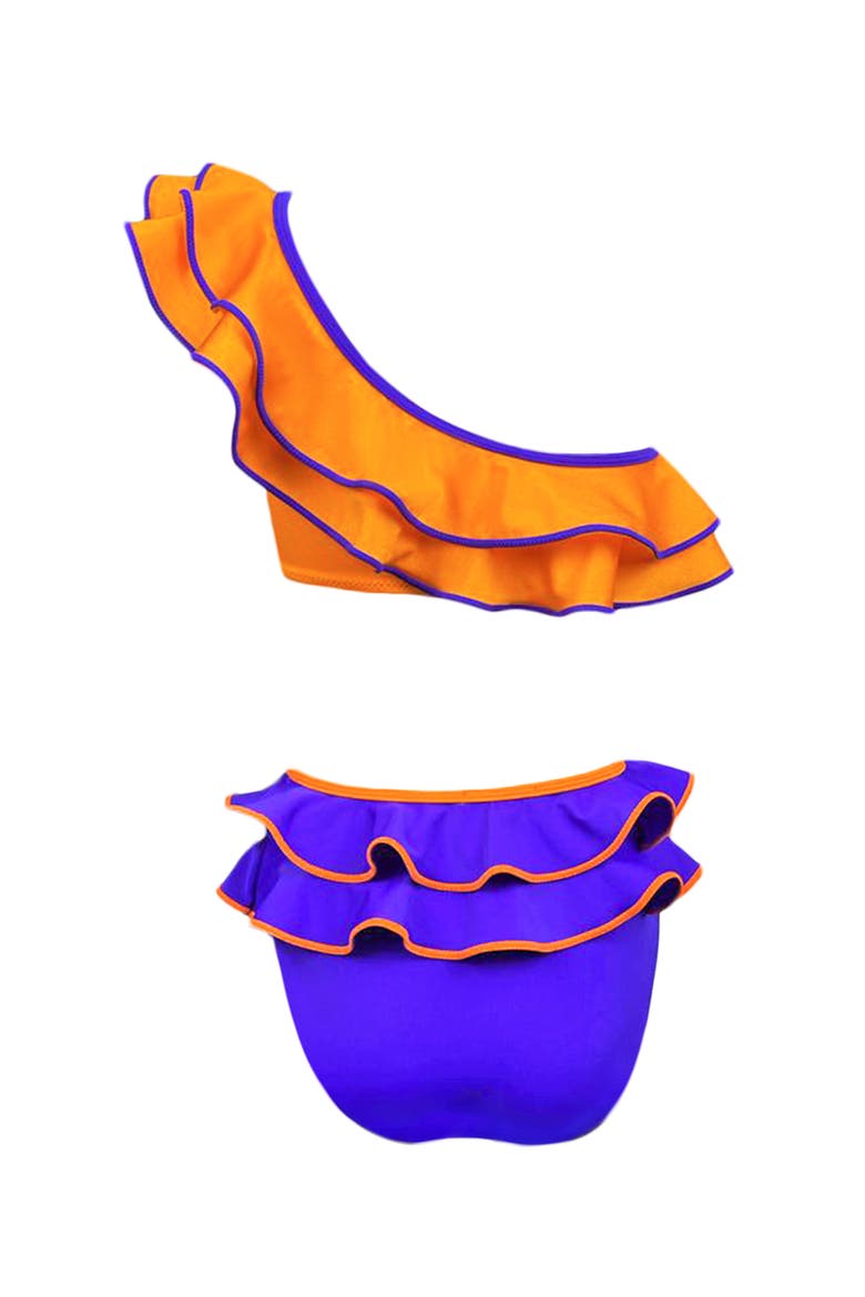 Kids' One Shoulder Multi-Layered Ruffle Two-Piece Bikini, Alternate, color, Orange-Blue