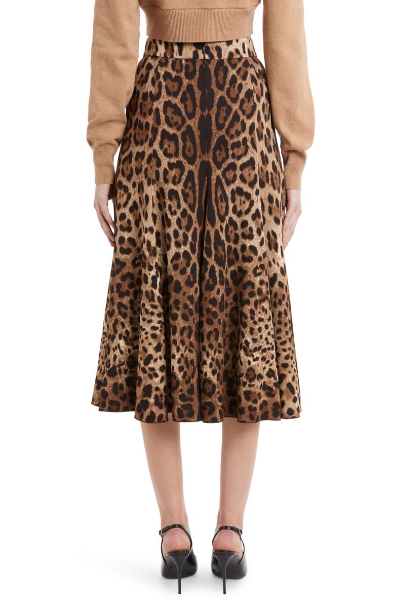 Dolce&Gabbana Leopard Print Stretch Cady A-Line Skirt, Alternate, color,