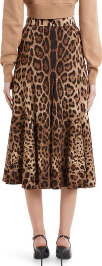 Dolce&Gabbana Leopard Print Stretch Cady A-Line Skirt