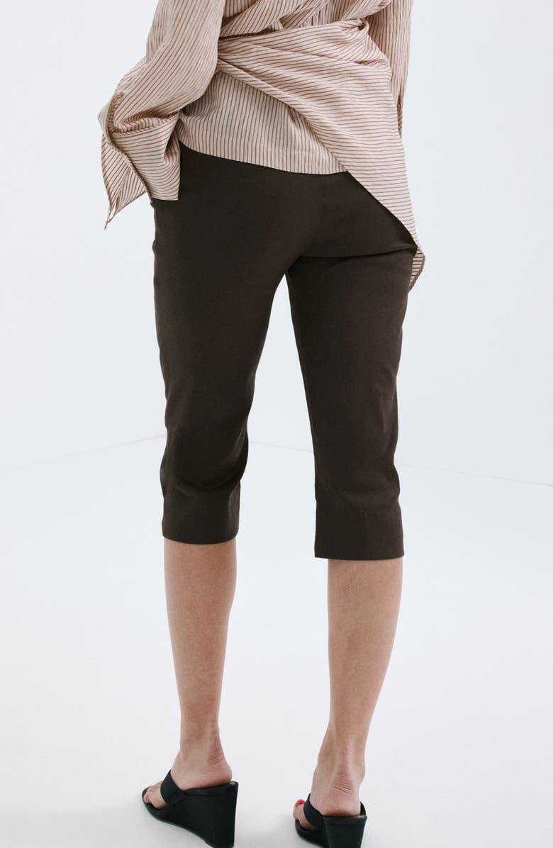 MANGO Stretch Linen & Cotton Capri Pants, Alternate, color, Chocolate