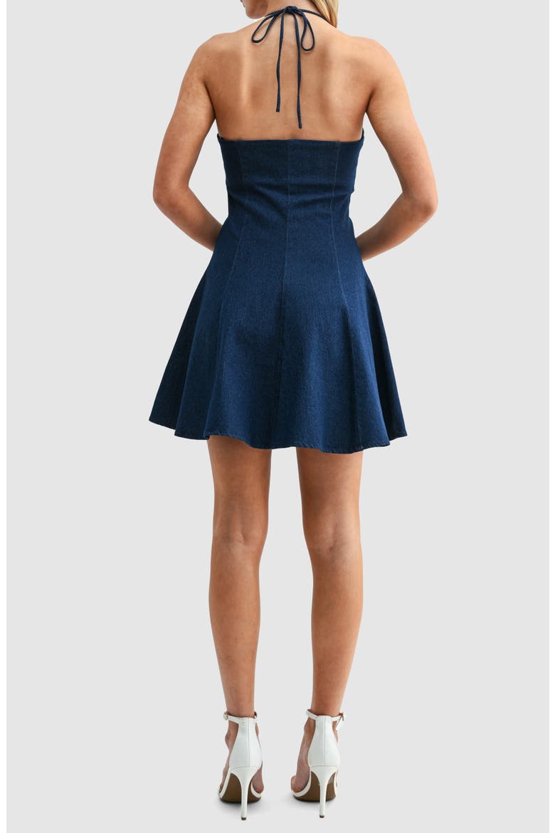 Denim Halter Minidress, Alternate, color, DARK DENIM