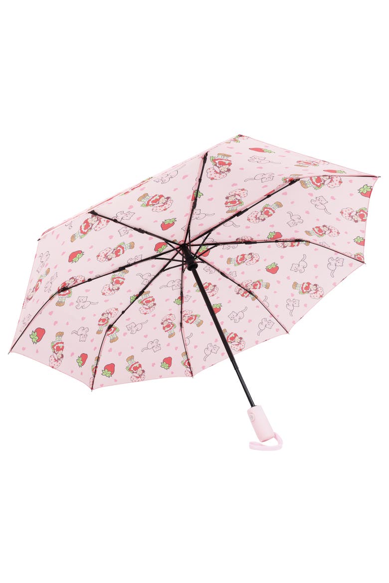 Heart Print Compact Umbrella, Alternate, color, PINK