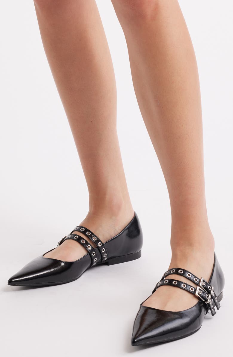 Open Edit Oriana Pointed Toe Mary Jane Flat, Alternate, color, Black Patent