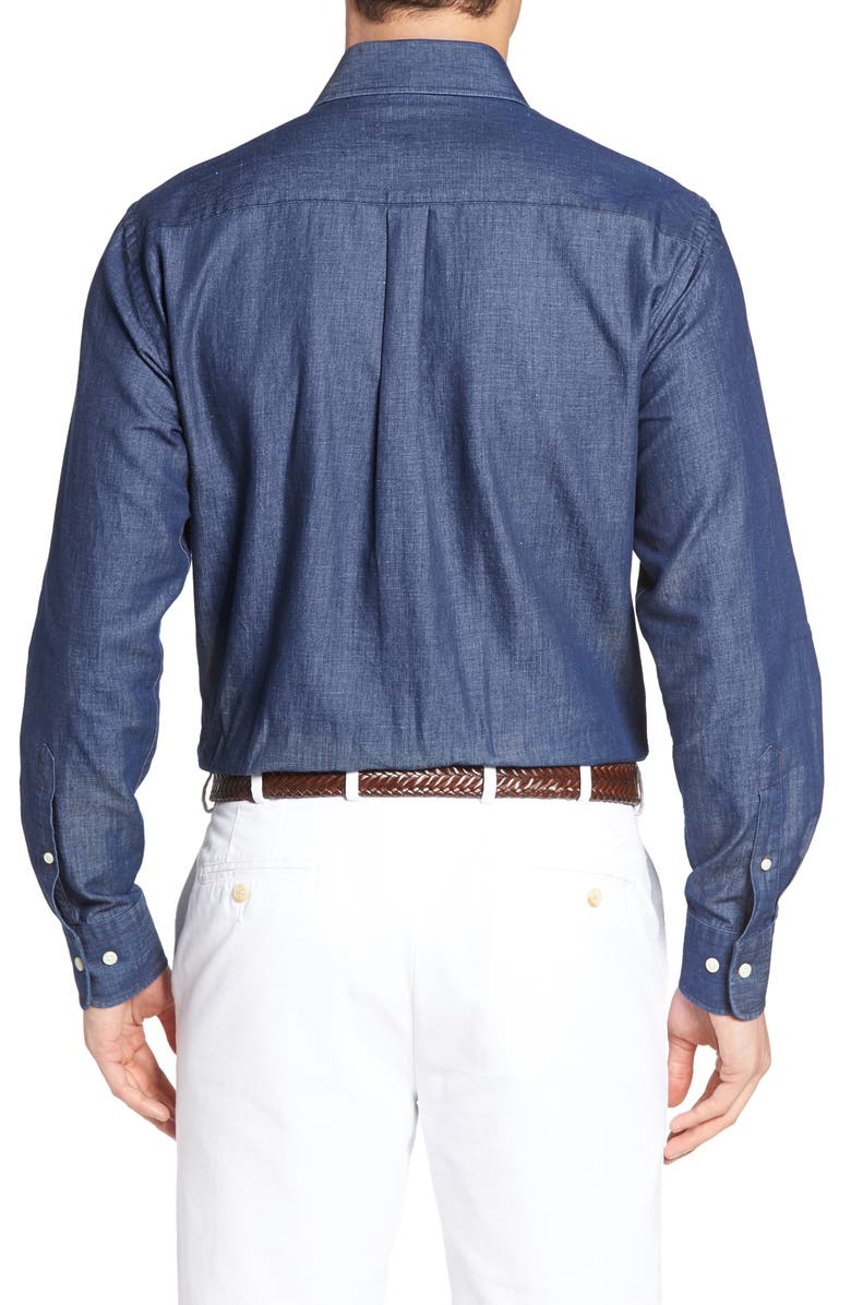 Peter Millar Crown Cool Denim Sport Shirt, Main, color, 