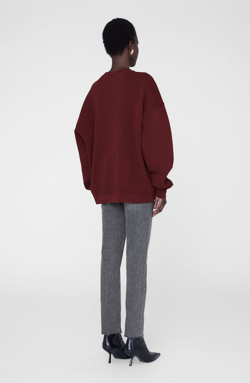 Anine Bing Miles Chenille Signature Sweatshirt In Burgundy