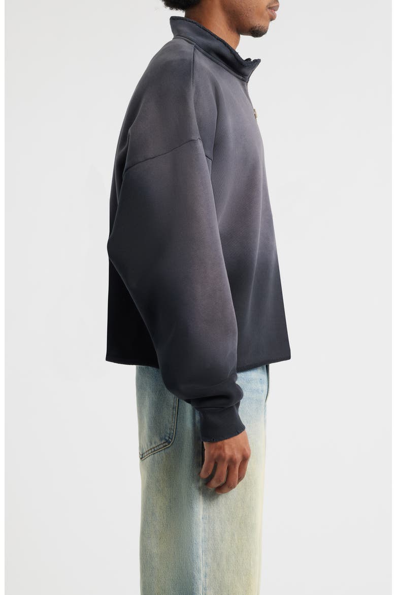Oversize Raw Edge Quarter Zip Pullover, Alternate, color, BLACK