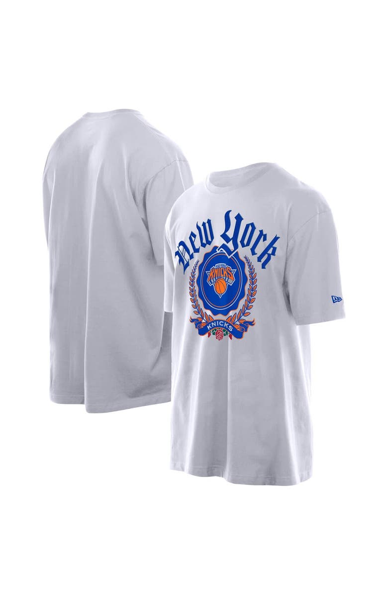 New Era Men's New Era White New York Knicks Throwback Prep Oversized T-Shirt, Main, color, White