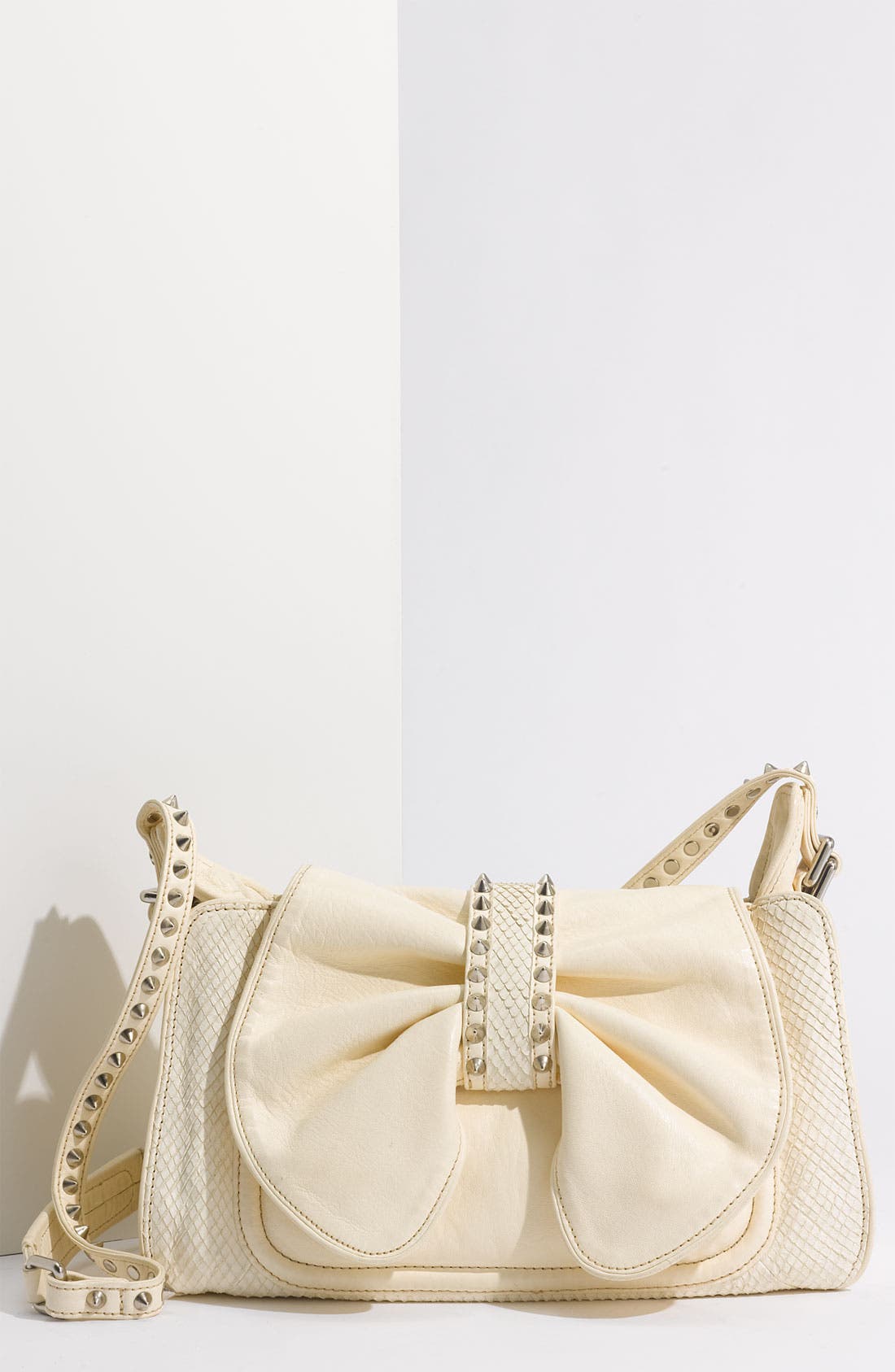 'Edie Bow' Lambskin Leather Shoulder Bag, Main, color, WHITE