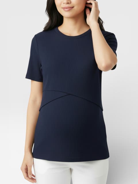 Crew Neck Cross Over Nursing Short Sleeve Top