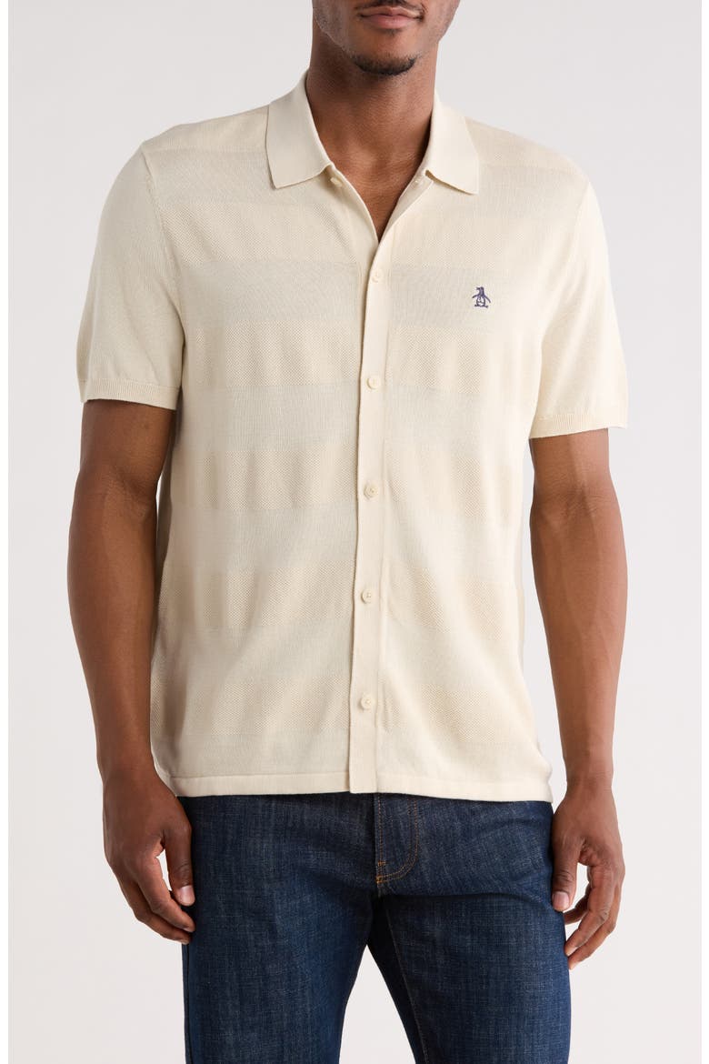 Honeycomb Stripe Cotton Polo Sweater, Main, color, BIRCH