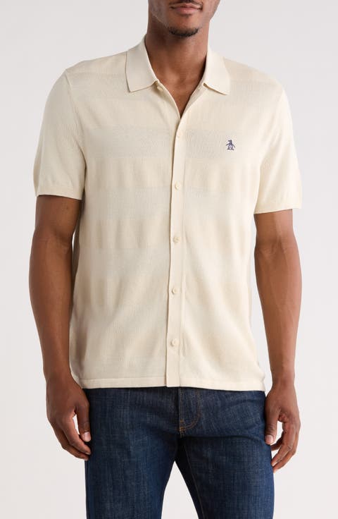 Honeycomb Stripe Cotton Polo Sweater