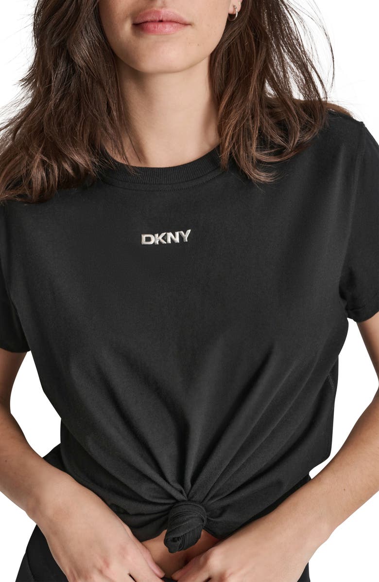 DKNY Metallic Bubble Logo Knot Front T-Shirt, Alternate, color,